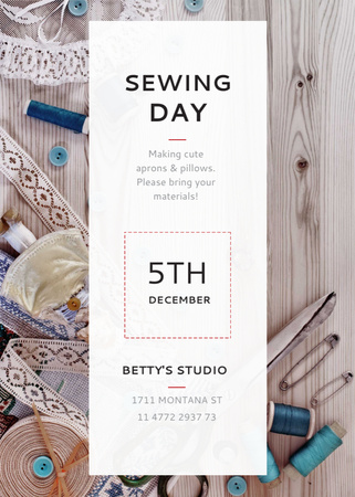 Designvorlage Sewing day event with needlework tools für Flayer