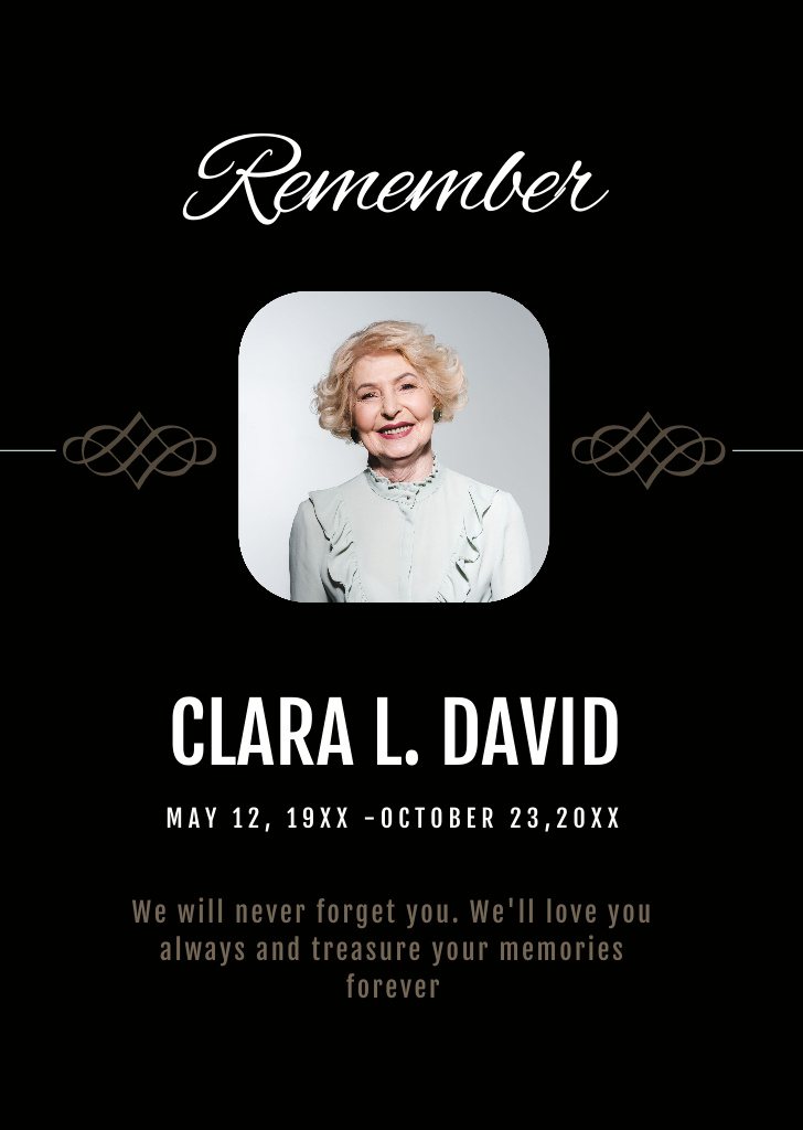 Funeral Memorial with Elements and Photo Postcard A6 Vertical Design Template