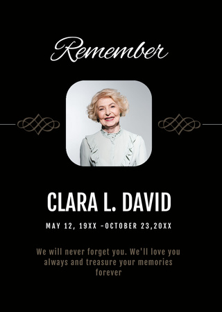 Funeral Memorial Card with Vintage Elements and Photo Postcard A6 Vertical Design Template
