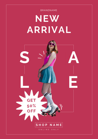 Modèle de visuel Annonce de vente avec femme sur patins à roulettes - Poster