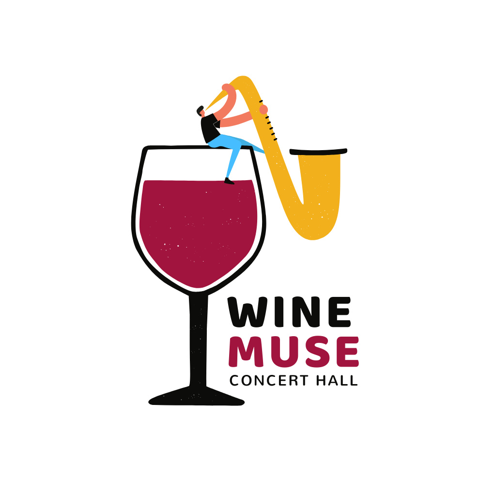 Wine Shop Ad with Saxophonist playing on Glass Logo – шаблон для дизайна