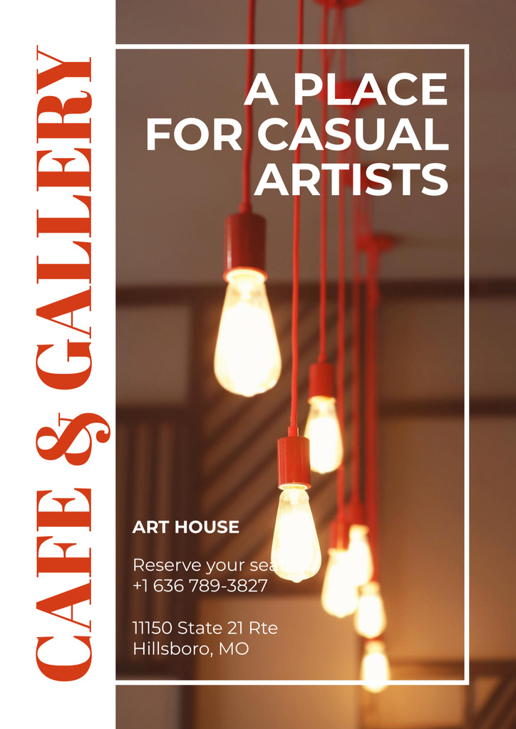 Template di design Eclectic Cafe and Art Gallery Ad With Lights Poster B2