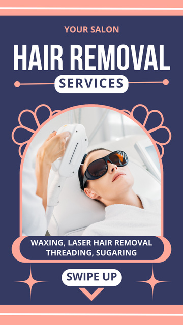 Announcement about Laser Hair Removal with Photo of Woman Instagram Story Modelo de Design
