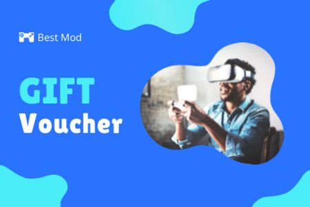 Man using Virtual Reality Glasses Gift Certificate Design Template