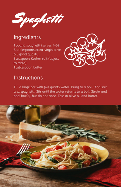 Delicious Spaghetti on Plate Recipe Card Πρότυπο σχεδίασης