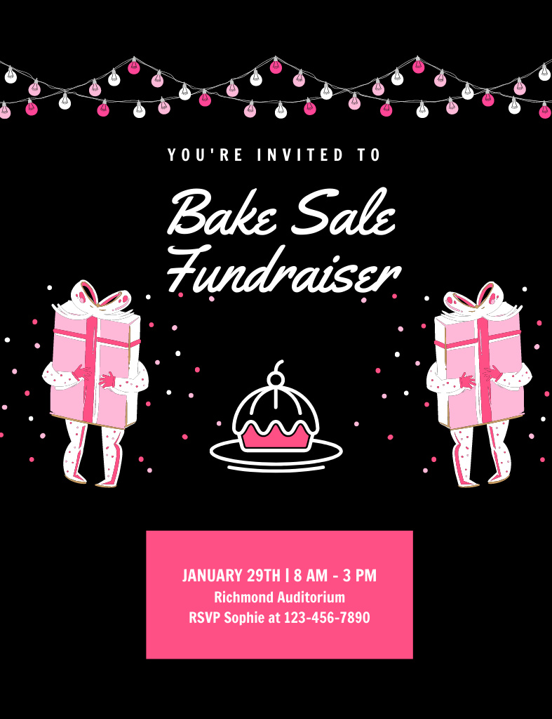 Szablon projektu Charity Bake Sale Announcement on Black Invitation 13.9x10.7cm