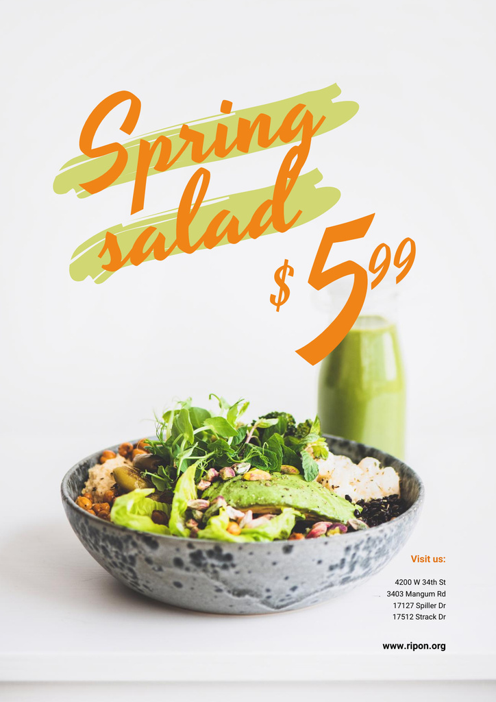 Spring Menu Offer with Salad in Bowl Poster Design Template