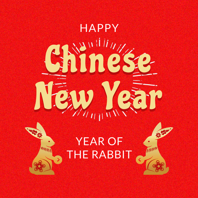 Happy New Year Greetings with Rabbits Animated Post Design Template