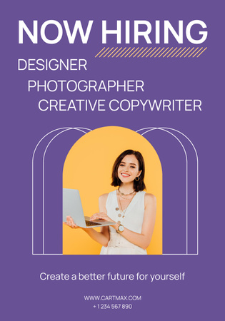 Designvorlage Job Vacancies Announcement With Laptop In Purple für Poster 28x40in