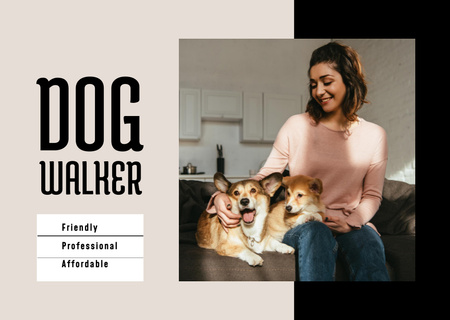 Услуги по выгулу собак с женщиной и милыми щенками Flyer A6 Horizontal – шаблон для дизайна