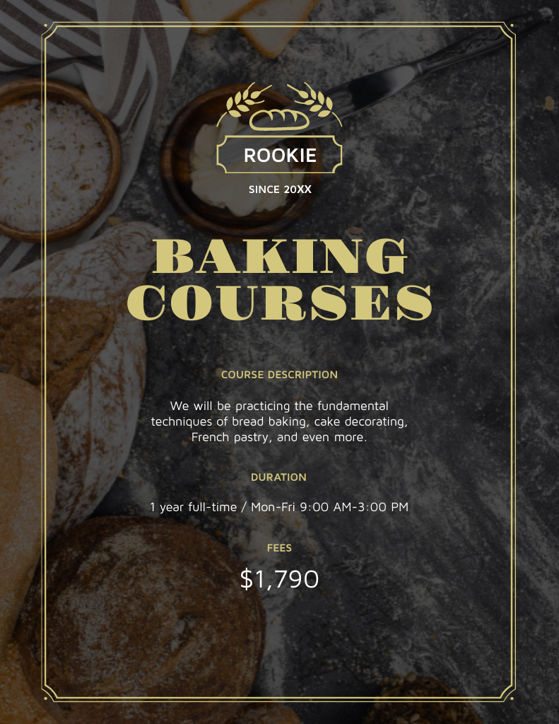 Baking Courses Invitation Flyer 8.5x11in Tasarım Şablonu