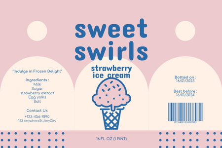 Sweet Ice Cream Cone With Description Offer Label Design Template