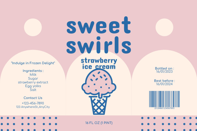 Sweet Ice Cream Cone With Description Offer Label tervezősablon