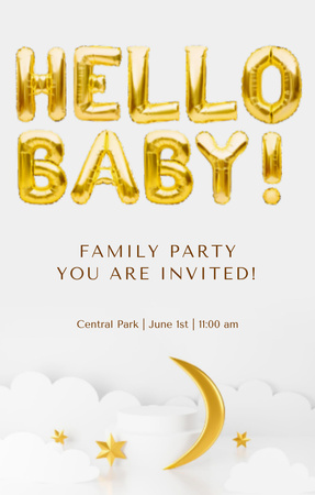 Birthday Family Party Announcement with Golden Moon Invitation 4.6x7.2in Design Template