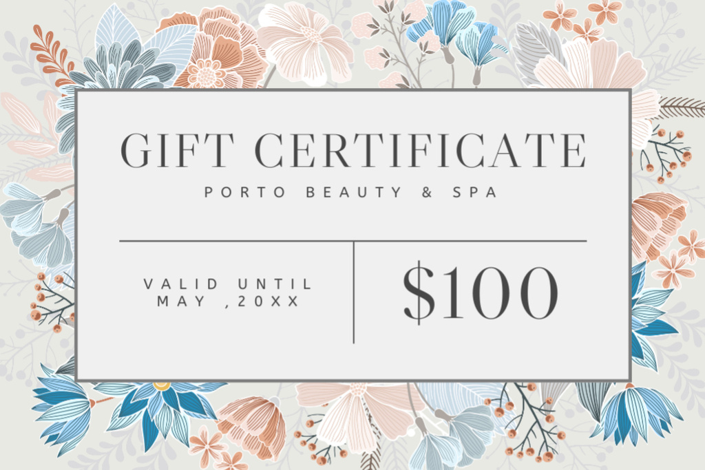 Szablon projektu Gift Voucher for Beauty Salon and Spa with Flower Pattern Gift Certificate