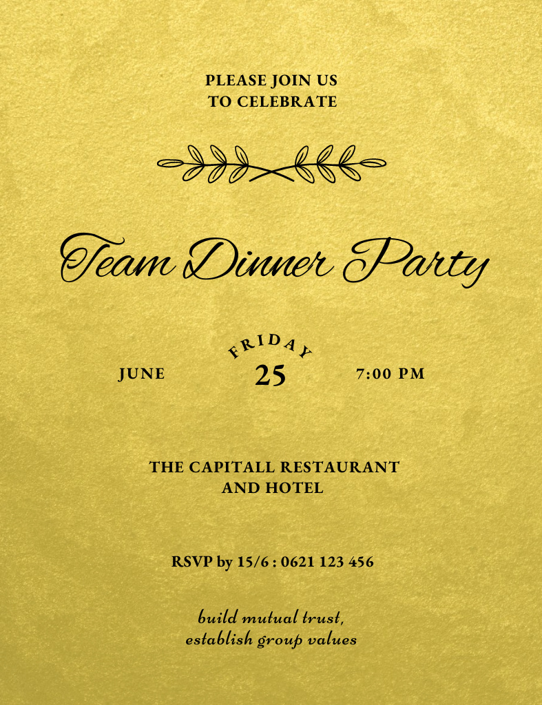 Ontwerpsjabloon van Invitation 13.9x10.7cm van Corporate Dinner Announcement on Golden Background