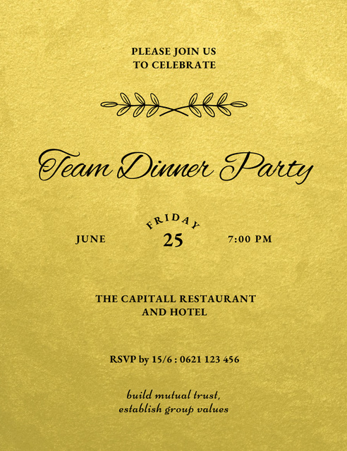 Plantilla de diseño de Corporate Dinner Announcement on Golden Background Invitation 13.9x10.7cm 