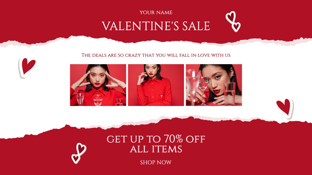 Valentine Day Sale with Beautiful Asian Woman FB event coverデザインテンプレート