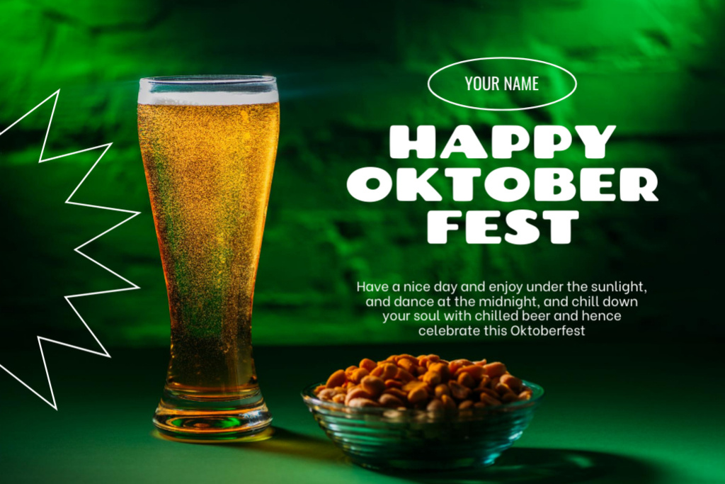 Oktoberfest Greeting With Glass of Beer And Snacks Postcard 4x6in Šablona návrhu