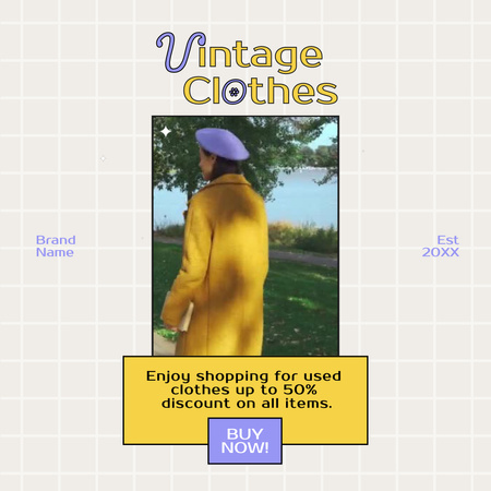 Žena ve žlutém kabátě vintage oblečení Animated Post Šablona návrhu