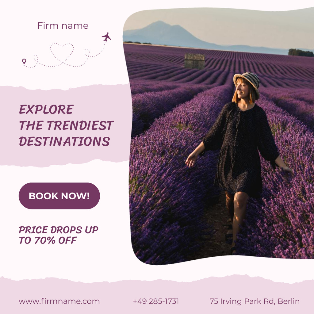 Platilla de diseño Travel Tour Offer with Lavender Field Instagram