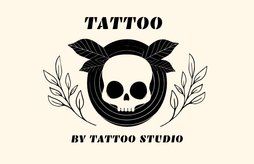 Modèle de visuel Tattoo Studio Service With Skull And Twigs - Business Card 85x55mm