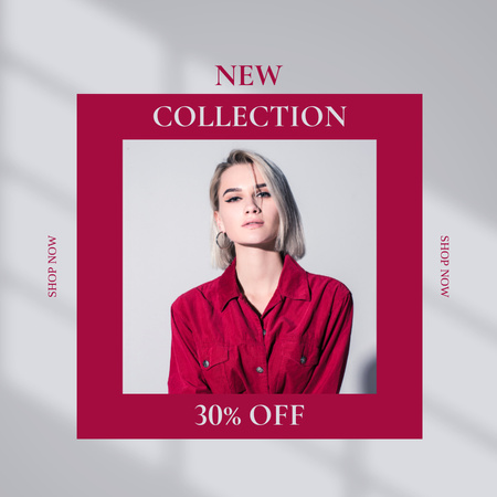 Plantilla de diseño de Nueva Colección de Ropa para Mujer con Mujer en Blusa Rosa Instagram 