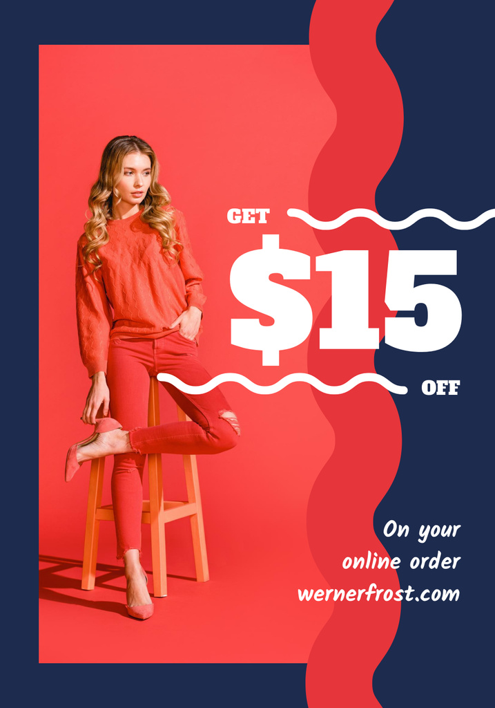 Young Woman wearing Stylish Red Clothes Poster 28x40in Design Template