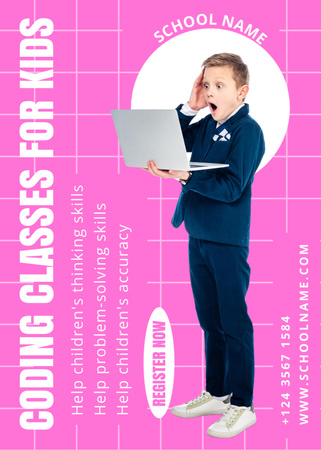 Coding Class for Kids Ad with Funny Boy Flayer Design Template