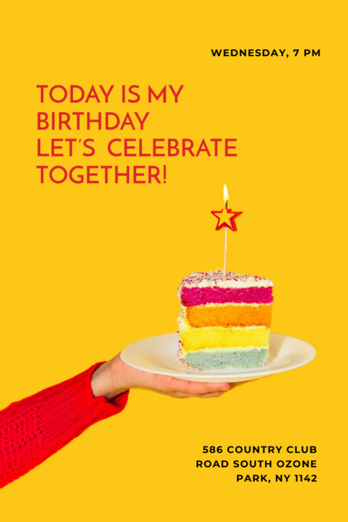 Birthday Invitation with Festive Cake Flyer 4x6in Tasarım Şablonu