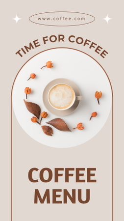 Cafe Ad with Cup of Coffee and Flowers Instagram Story Design Template