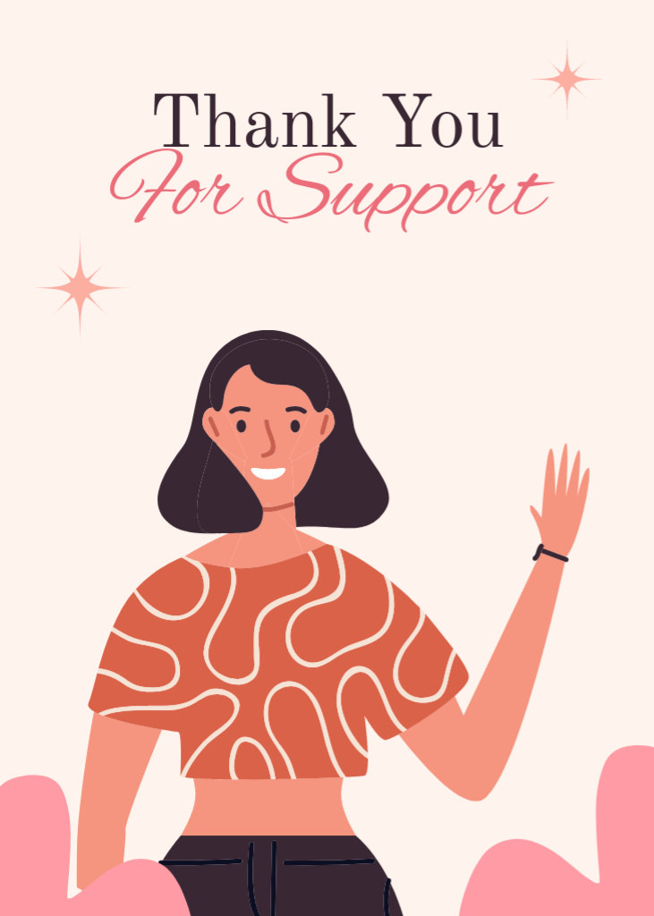 Thanks for Support from Girl Postcard 5x7in Vertical Design Template