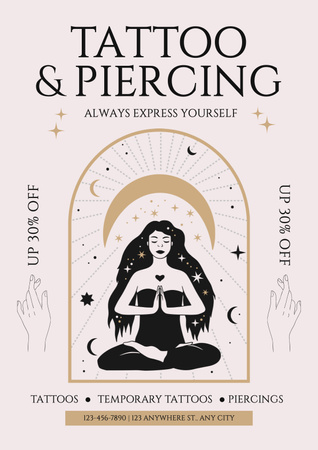 Kreatív tetoválás és piercing szolgáltatások kedvezménnyel a stúdióban Poster tervezősablon