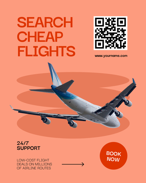 Cheap Flight Booking Offer with Passenger Airplane Poster 16x20in Design Template