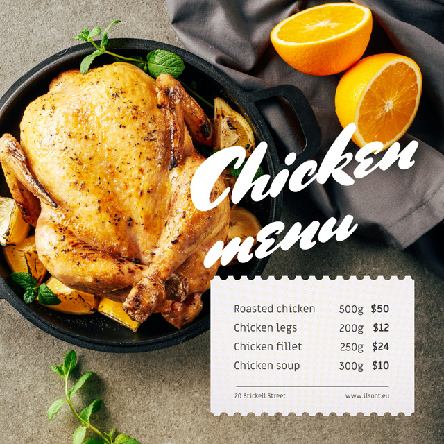 Designvorlage Restaurant Menu Offer Whole Roasted Chicken für Instagram