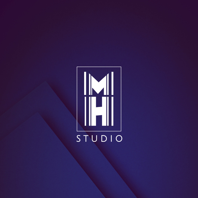Marketing Studio Emblem on Dark Blue Logo 1080x1080pxデザインテンプレート