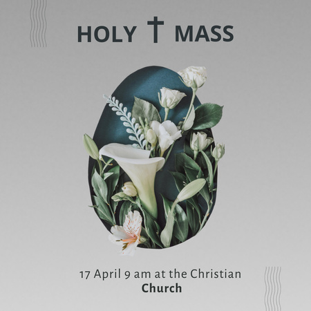 Ontwerpsjabloon van Instagram van Heilige Pasen-mis Bij Kerkaankondiging Met Bloemen