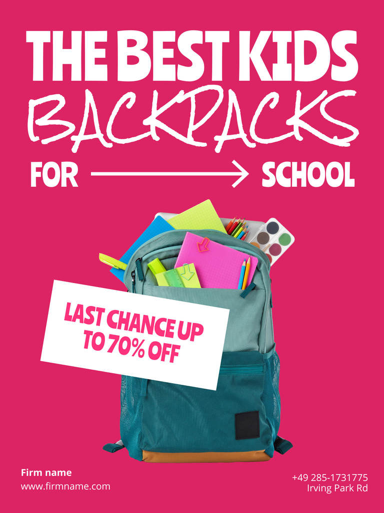 Backpacks for School with Discount Poster US Πρότυπο σχεδίασης