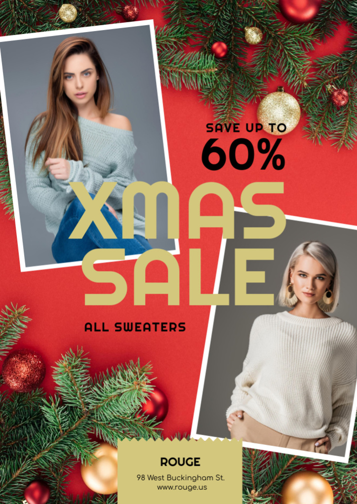 Christmas Sale Announcement with Women in Warm Sweaters Flyer A4 Design Template