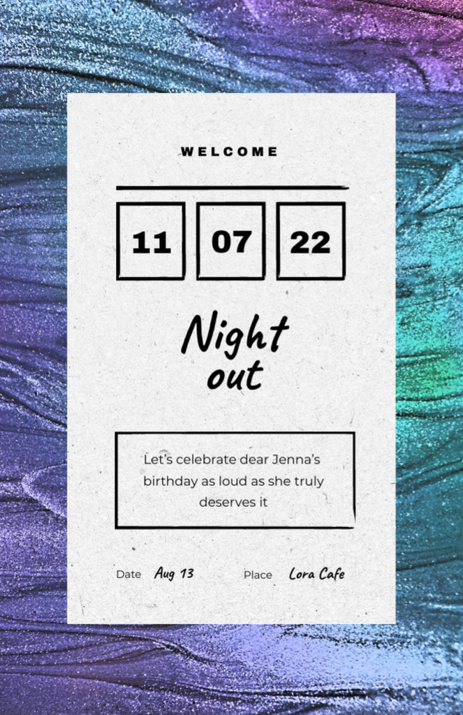 Night Party Announcement With Colorful Texture Frame Invitation 5.5x8.5in Tasarım Şablonu