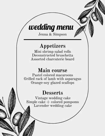 Simple Black and White Wedding Menu 8.5x11in Design Template