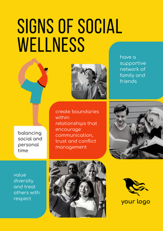 Signs of Social Wellness with Black and White Photos Poster tervezősablon