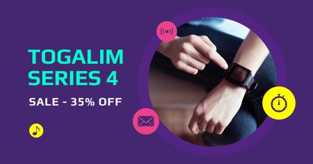 Discount Offer with touching Smart Watch Screen Facebook AD Design Template