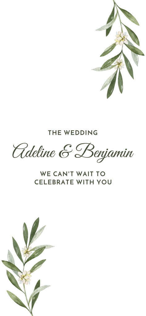 Wedding Announcement with Green Leaves on White Snapchat Geofilter Design Template
