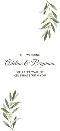 Designvorlage Hochzeitsmitteilung mit grünen Blättern auf Weiß für Snapchat Geofilter