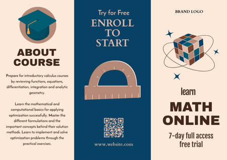 Online Courses in Math with Academic Hat Brochure Modelo de Design