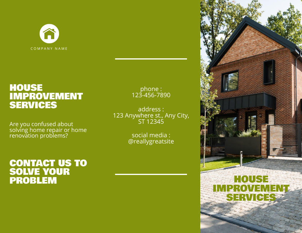 House Improvement and Construction Services Green Brochure 8.5x11in Design Template