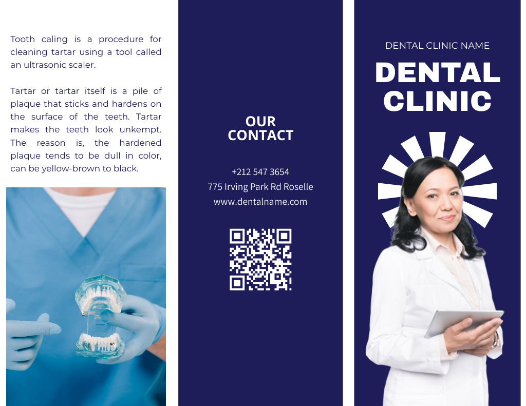 Platilla de diseño Dental Clinic Services with Professional Dentist Brochure 8.5x11in