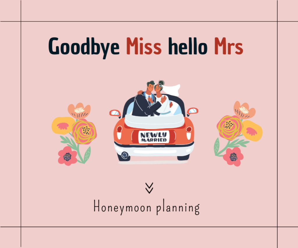Designvorlage Honeymoon Planning Services Offer with Couple in Car für Medium Rectangle