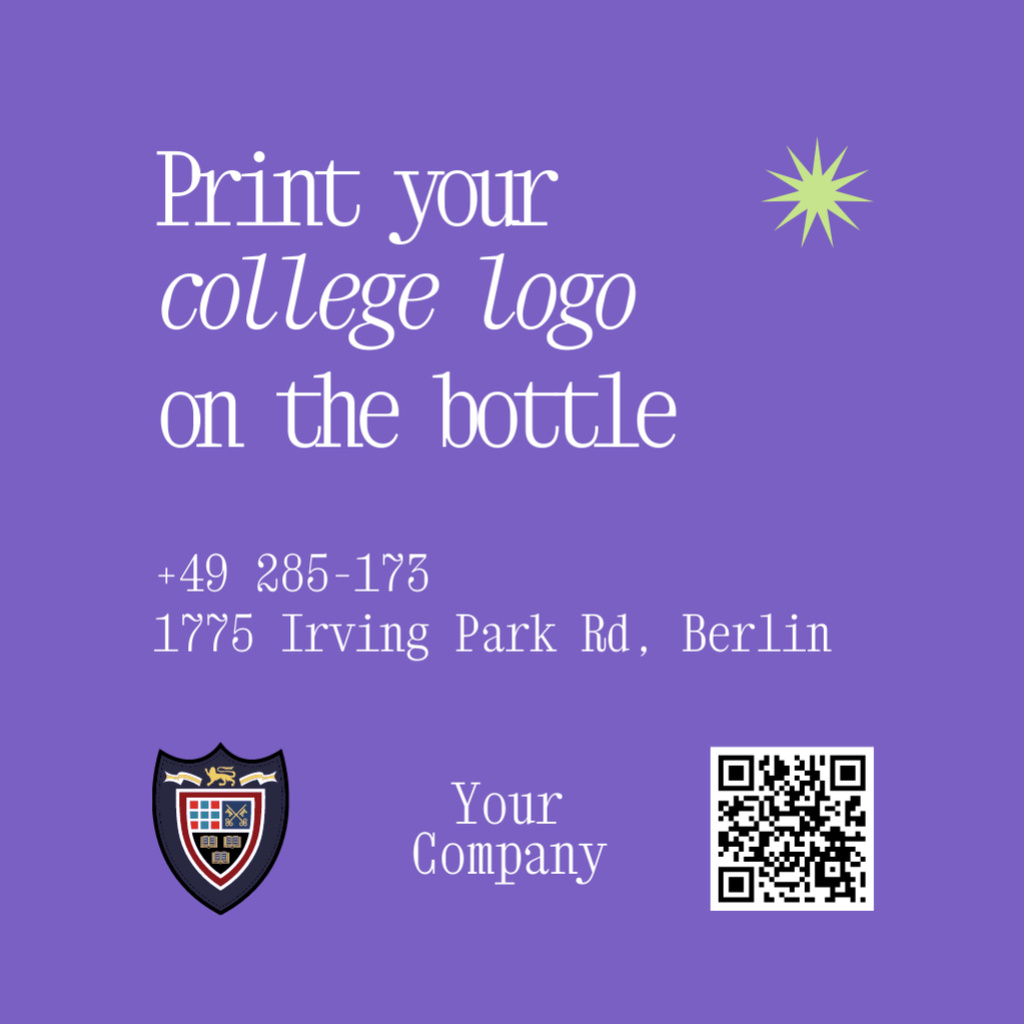 Printing College Sign On Stainless Bottles Offer Square 65x65mm Design Template